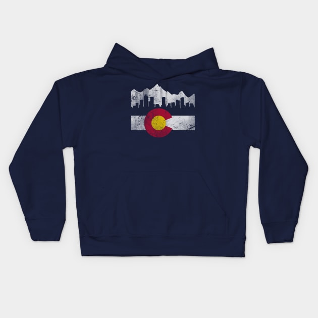 Vintage State of Colorado Flag Skyline Kids Hoodie by E